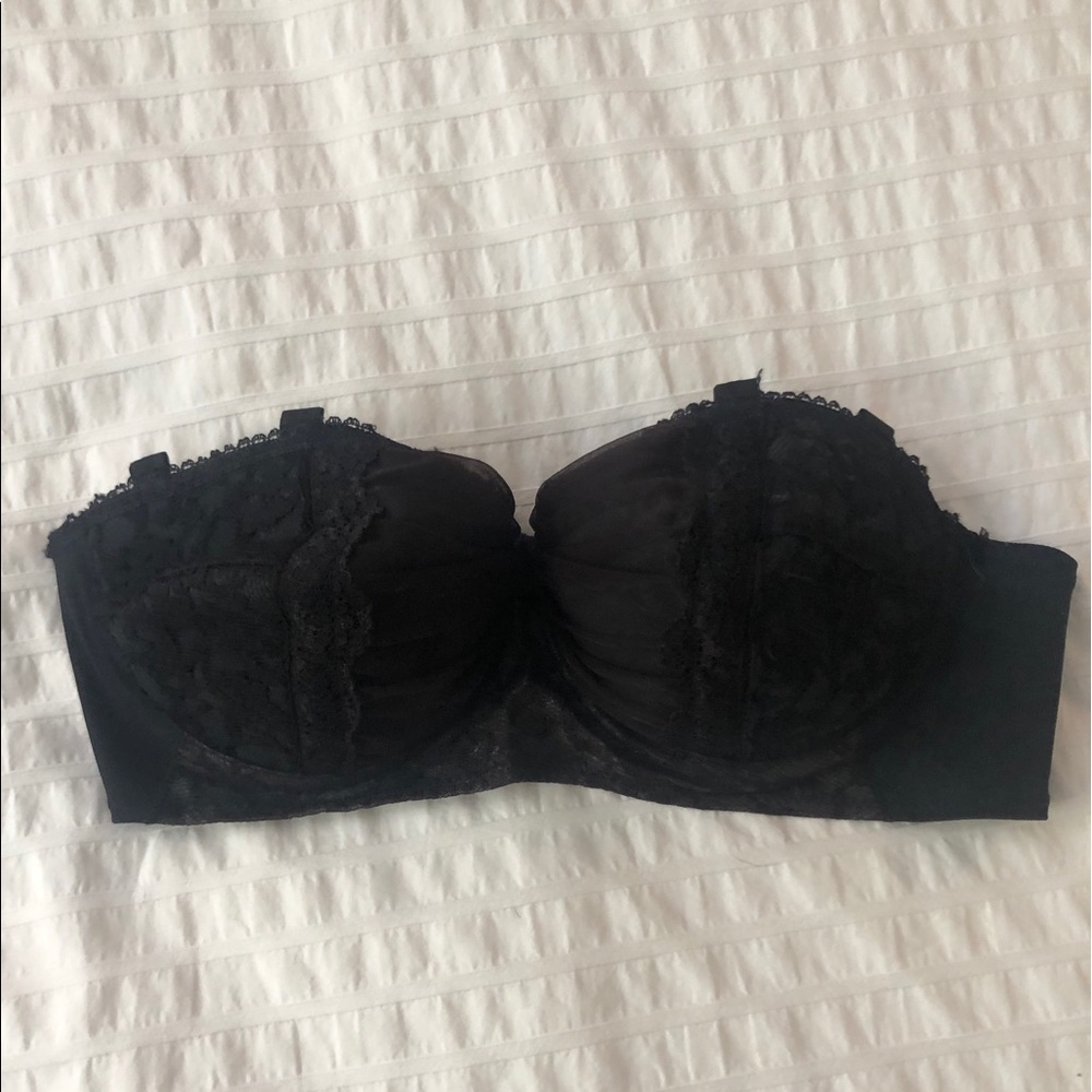 Vintage 1950s Black Lace Strapless Bra 34B